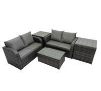 Garden Rattan Furniture Set 4 Seater with 2 Side Tables Fimous Dark Grey One Size