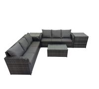 Garden Rattan Furniture Set 6 Seater with 2 Side Tables Dark Grey Fimous Dark Grey One Size