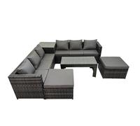 Garden Rattan Furniture Set 8 Seater with 2 Big Stool Side Table Fimous Dark Grey One Size