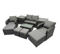 Garden Rattan Furniture Set 8 Seater with 4 Stools 2 Side Tables Fimous Dark Grey One Size