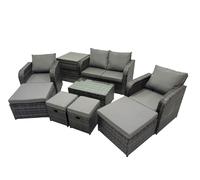 Garden Rattan Furniture Set 8 Seater with 4 Stools Side Table Fimous Dark Grey One Size