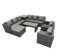 Garden Rattan Furniture Set 9 Seater with Chair Big Stool Side Table Fimous Dark Grey One Size