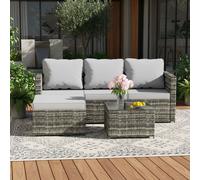(Grey) BIRCHTREE Rattan Garden Furniture Set Corner Sofa Glass Table Patio 5 Pieces 01