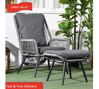 Outsunny Garden Rattan Leisure Chair Set with Adjustable Backrest, Grey