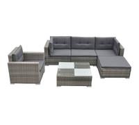 Garden Rattan Lounge Set 6pc Slate Grey PE Rattan Steel Frame Glass Table 69.5cm