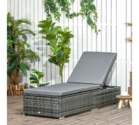 Outsunny Rattan Sun Lounger Adjustable Garden Furniture Recliner Bed Chair Reclining Patio Wicker Grey