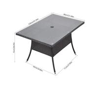 Garden Rattan Tempered Glass Top Rectangular Table with Parasol Hole