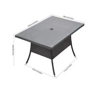 Garden Rattan Tempered Glass Top Rectangular Table with Parasol Hole