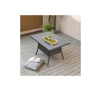 Garden Rattan Tempered Glass Top Rectangular Table with Parasol Hole Living and Home Black Medium