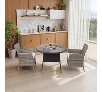 Garden Rattan Tempered Glass Top Round Table with Parasol Hole