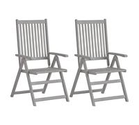 Garden Reclining Chair Set 2pc Grey Solid Acacia Wood 57x69x110cm Foldable 5-pos