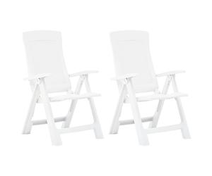 Garden Reclining Chair Set 2pc White Plastic 59x67x106cm Foldable Outdoor Resist