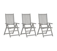 Garden reclining chair set 3pc Grey solid acacia wood 57x69x110cm 5-pos foldable