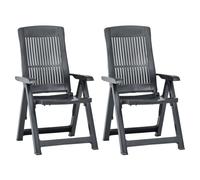 Garden Reclining Chairs 2pc Anthracite Plastic Foldable Weatherproof 60x61x109cm