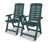 Garden Reclining Chairs 2pcs Green Plastic 60x61x108cm Foldable Weatherproof Set