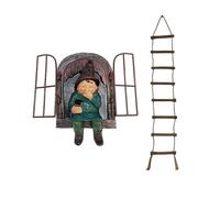 Garden Resin Gnome Statue Out The Door Tree Hugger Garden Peeker Yard Art Unimaginable Tree Sculpture Whimsical Sculpture Decoration Wooden Climbing Rope Ladder Beard Ornament (B, 65x13.5CM)