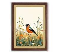 Garden Robin Botanical Framed Wall Art Print A2 (59.4×42cm) Walnut, Wall Decor for Living Room, Bedroom, Office & Home, Ready to Hang, Art Gift