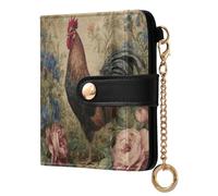 Garden Rooster Beige Flowers Print Small Women Wallet RFID Blocking PU Leather Bifold Compact Card Holder with Coin Pocket Zipper Purse for Women Girls Ladies