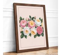 Garden Roses in Bloom Botanical Framed Wall Art Print A3 (42×29.7cm) Walnut, Wall Decor for Living Room, Bedroom, Office & Home, Ready to Hang, Art Gift