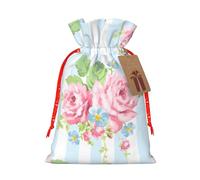 Garden Roses Print Drawstring Bags Burlap Gifts Bag With Drawstring Gift Bags For Wedding/Party/Festival/Storage