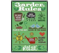 Garden Rules Sign. Funny Gardening Shed Tin Plaque. Metal Allotment Notice Gardener Gift. Size Extra Large.