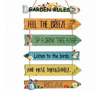 Garden Rules Wall Sign,Feel The Breeze Sipa Drink Takeanap Listen To The Birds Most Importanily Relax,Yard Rustic Hanging Wooden Plaque for Gardening Home Art Decor Backyard Party