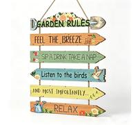 Garden Rules Wall Sign Wooden Plaque with Relaxing Quotes Feel The Breeze Rustic Outdoor Yard Decor Hanging Farmhouse Art Presents for Gardeners Women Men Patio Fence Porch Garden Accessories