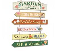 Garden Rules Wall Sign Wooden Plaque with Relaxing Quotes Feel The Breeze Rustic Outdoor Yard Decor Hanging Farmhouse Art Presents for Gardeners Women Men Patio Fence Porch (colour mixture)