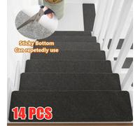 Garden Sanctuary 14 Pcs Anti Slippery Stair Tread Carpet For Wooden Steps, Self Adhesive Stair Treads Mat, Dark Grey, L55 X W20 Cm