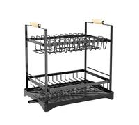 Garden Sanctuary 2-Tier Dish Drainer with Utensil Holder in Black Garden Sanctuary Black