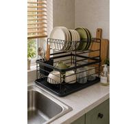 Garden Sanctuary 2-Tier Metal Kitchen Dish Drainer Rack in Black Garden Sanctuary Black