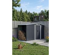 Garden Sanctuary 4x8FT Metal Garden Storage Shed with Log Storage in Grey Garden Sanctuary Grey