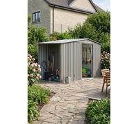 Garden Sanctuary 4x8FT Metal Garden Storage Shed with Log Storage in Grey Garden Sanctuary Grey