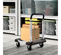Garden Sanctuary Aluminum Portable Platform Trolley With Extendable Base And Adjustable Handle Brown And Silvery
