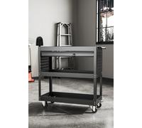 Garden Sanctuary Black 3-Tier Metal Rolling Tool Trolley With Lockable Drawer For Workshops