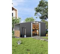 Garden Sanctuary Black Outdoor Garden Metal Storage Shed with Log Storage Garden Sanctuary Black