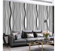 Garden Sanctuary Dark Grey Non Woven Patterned Wallpaper, Wavy Striped Wallpaper Roll, Non Self Adhesive Wallpaper 5M²