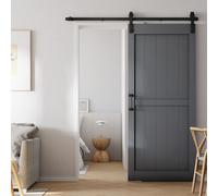 Garden Sanctuary Dark Grey Sliding Internal Door Wood Grain Effect Interior Barn Door 91Cm W X 213Cm H With Sliding Kit Set 200Cm