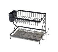 Garden Sanctuary Foldable 2-Tier Dish Drying Rack with a Drip Tray in Black Garden Sanctuary Black