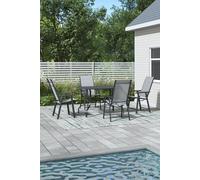 Garden Sanctuary Garden Metal Slatted Dining Coffee Table with 4 Foldable Chairs in Black | Size: Large Garden Sanctuary Black L