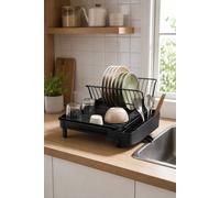 Garden Sanctuary Kitchen Dish Drainer Rack with Retractable Draining Water Base in Black Garden Sanctuary Black