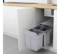 Garden Sanctuary Pull Out Kitchen Bin Recycling Bins For Kitchen Built-In Waste Bins (2X10+20)L Removal Container With Fixing Waste Brackets Grey