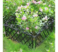 Garden Sanctuary Set Of 4 Interlocking Black Plastic Garden Edging Fence Panels, Picket Fence For Yard And Patio Decor