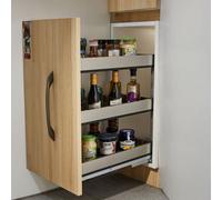 Garden Sanctuary Silver Pantry Shelves Drawers, Soft Closure 3 Tier Aluminium Shelf Under Sink Slide Out Cabinet 15Cm W X 43Cm D X 45Cm H Cm