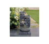 Garden Sanctuary Solar Powered Rustic Water Fountain with LED Lights in Grey Garden Sanctuary Grey