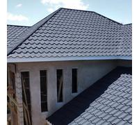 Garden Sanctuary Stone Coated Metal Roofing Tiles On Eaves, Shed Bitumen Roofing Shingle, Ink Grey, 5 Pcs