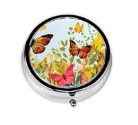 Garden Scene Small Pill Box 3 Compartment Portable Pill Box for Purse Pocket Wildflower Butterfly Mini Medicine Organiser for Daily Vitamin Fish Oil Storage