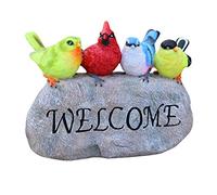 Garden Sculptures Birds on a Rock Statues Resin Lawn Ornaments - Set of 3pcs Cute Cats Statue with Welcome Sign, for Garden Outdoor Decoration little surprise