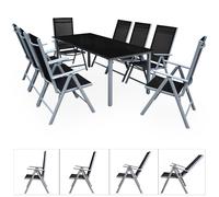 Garden seating group Bern 9-piece 8 persons silver aluminium black glass