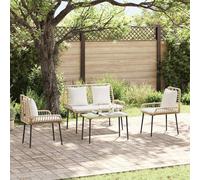Garden Seating Set 2-Seater Natural Poly Rattan Cushioned Seats 35x35x45cm +Arms